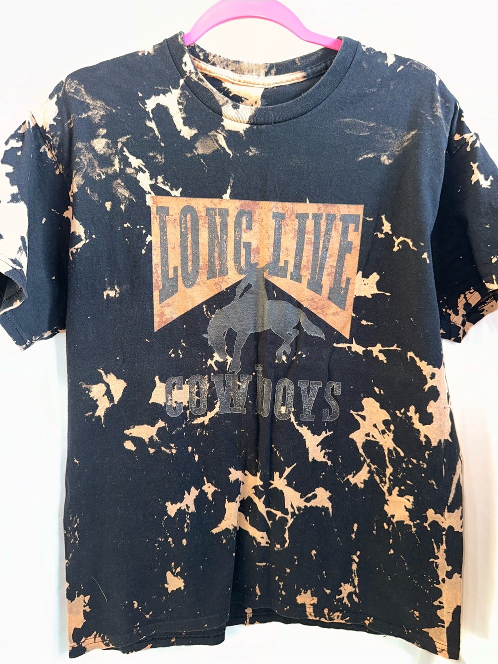 Long Live Cowboys Bleach-Splash Graphic Tee - Black & Tan